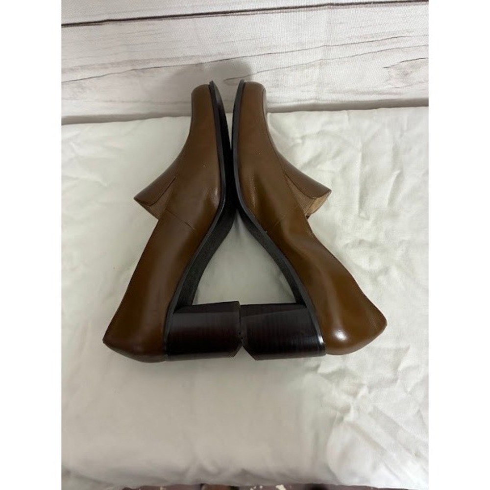 Anne Klein AK Womens Brown Leather Square Toe Block Heel Loafer Pumps Size 9 - Picture 5 of 7